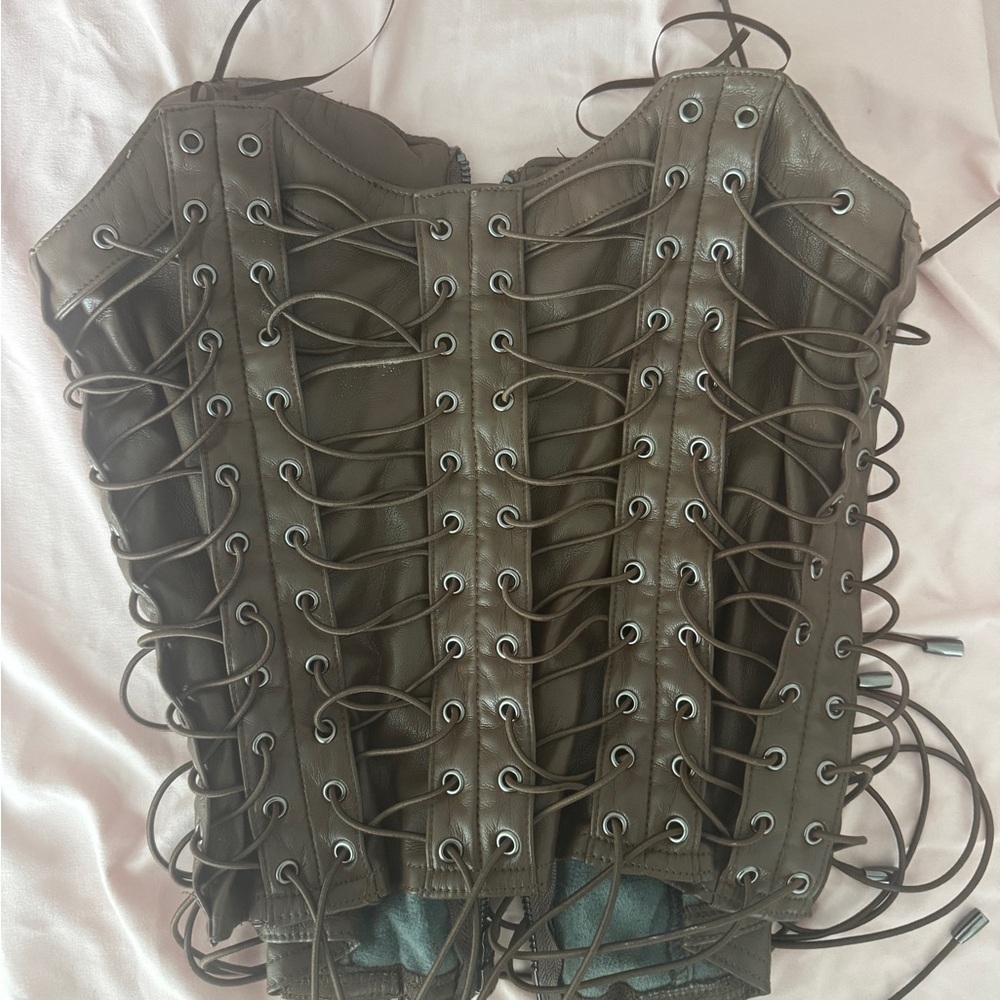 AKIRA Brown Lace-Up Faux Leather Corset
